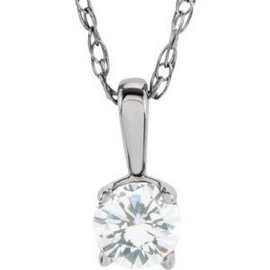 14K White 3 mm Round White Sapphire Youth Birthstone 14" Necklace - 28393:70023:P