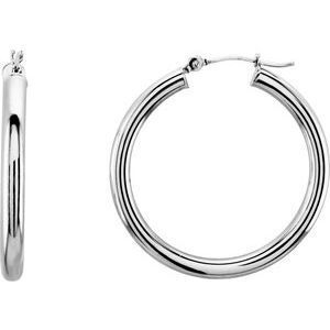 14K White 30 mm Tube Hoop Earrings - 20826:163869:P