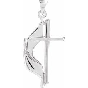 14K White 30x17.5 mm Methodist Cross Pendant  - R16295:106498:P