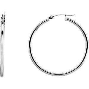 14K White 34 mm Tube Hoop Earrings - 20270:163851:P