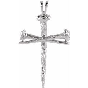 14K White 34x24 mm Nail Design Cross Pendant - R8293:63432:P
