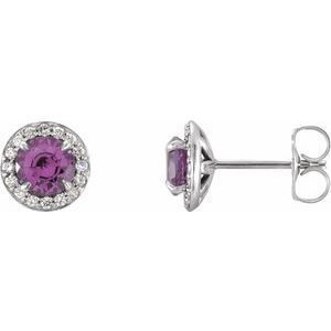 14K White 4.5 mm Round Amethyst & 1/6 CTW Diamond Earrings - 86458:700:P