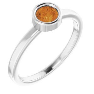 14K White 4.5 mm Round Citrine Ring - 71806:6278:P