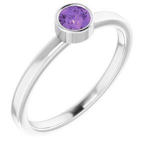 14K White 4 mm Round Amethyst Ring - 71806:6029:P