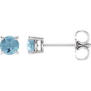 14K White 4 mm Round Aquamarine Earrings - 1874:70012:P