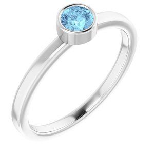 14K White 4 mm Round Aquamarine Ring - 71806:6030:P