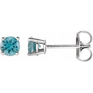 14K White 4 mm Round Blue Zircon Earrings - 1874:70128:P