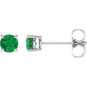 14K White 4 mm Round Emerald Earrings - 1874:70013:P