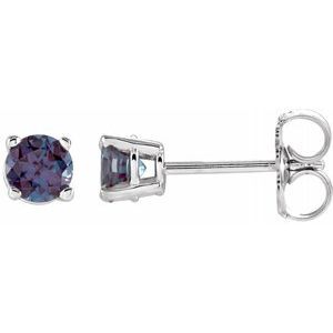 14K White 4 mm Round Lab-Grown Alexandrite Earrings - 1874:70134:P