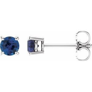 14K White 4 mm Round Lab-Grown Blue Sapphire Earrings   - 1874:70176:P