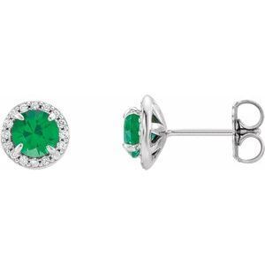 14K White  4 mm Round Lab-Grown Emerald & 1/10 CTW Diamond Earrings - 86458:657:P