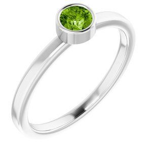 14K White 4 mm Round Peridot Ring - 71806:6039:P