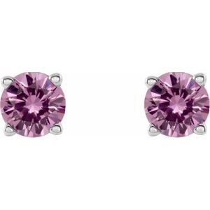 14K White 4 mm Round Pink Sapphire Earrings - 1874:70022:P