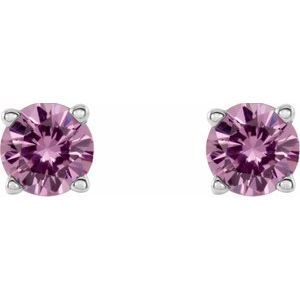 14K White 4 mm Round Pink Sapphire Earrings - 1874:70022:P