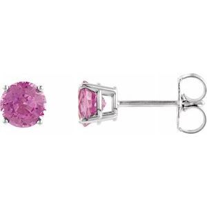 14K White 4 mm Round Pink Tourmaline Earrings - 1874:70098:P
