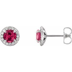 14K White 4 mm Round Ruby & 1/10 CTW Diamond Earrings - 86458:668:P