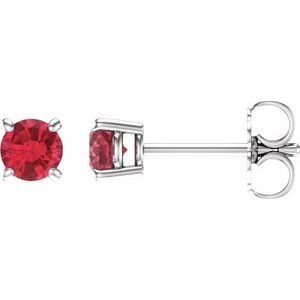 14K White 4 mm Round Ruby Earrings - 1874:70015:P
