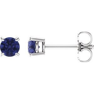14K White 4 mm Round Tanzanite Earrings - 1874:70019:P