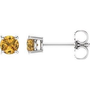 14K White 4 mm Round Yellow Sapphire Earrings - 1874:70024:P