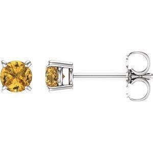 14K White 4 mm Round Yellow Sapphire Earrings - 1874:70024:P