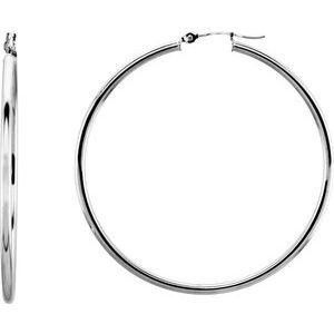 14K White 47 mm Tube Hoop Earrings - 20270:163852:P