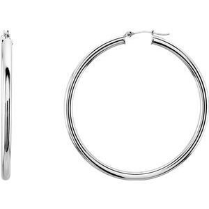 14K White 48 mm Tube Hoop Earrings - 20826:6000:P