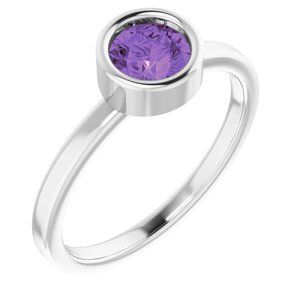 14K White 5.5 mm Round Amethyst Ring - 71806:6354:P