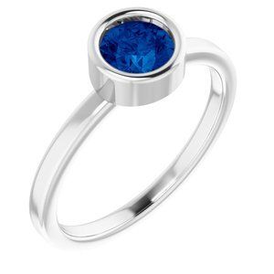 14K White 5.5 mm Round Blue Sapphire Ring - 71806:6356:P