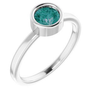 14K White 5.5 mm Round Lab-Grown Alexandrite Ring - 71806:6350:P