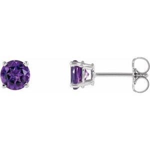 14K White 5 mm Round Amethyst Earrings - 1874:70008:P