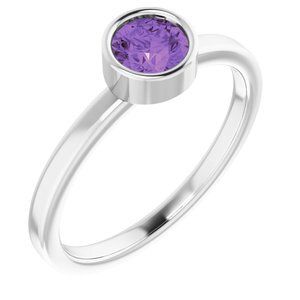 14K White 5 mm Round Amethyst Ring - 71806:6089:P