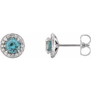 14K White 5 mm Round Aquamarine & 1/8 CTW Diamond Earrings - 86458:6009:P