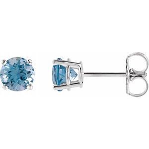 14K White 5 mm Round Aquamarine Earrings - 1874:70001:P