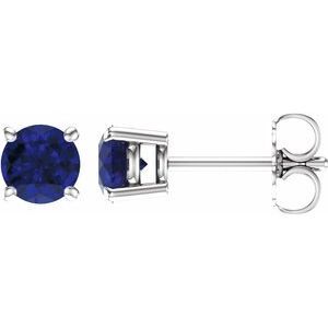 14K White 5 mm Round Blue Sapphire Earrings - 1874:70002:P