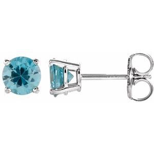 14K White 5 mm Round Blue Zircon Earrings - 1874:70130:P