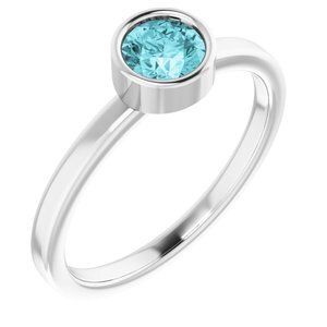 14K White 5 mm Round Blue Zircon Ring - 71806:6149:P