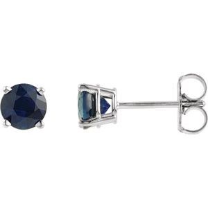 14K White 5 mm Round Lab-Grown Blue Sapphire Earrings   - 1874:70185:P