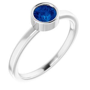 14K White 5 mm Round Lab-Grown Blue Sapphire Ring - 71806:6134:P