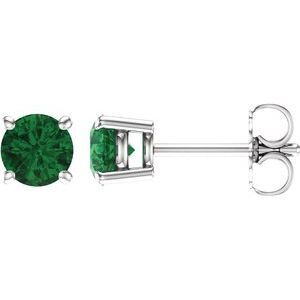 14K White 5 mm Round Lab-Grown Emerald Earrings  - 1874:70182:P