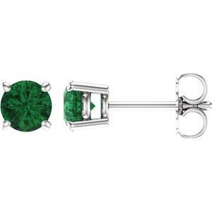 14K White 5 mm Round Lab-Grown Emerald Earrings  - 1874:70182:P