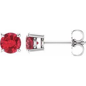 14K White 5 mm Round Lab-Grown Ruby Earrings  - 1874:70179:P