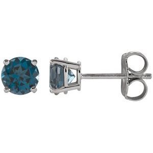 14K White 5 mm Round London Blue Topaz Earrings - 1874:70116:P