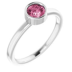 14K White 5 mm Round Pink Tourmaline Ring - 71806:6139:P