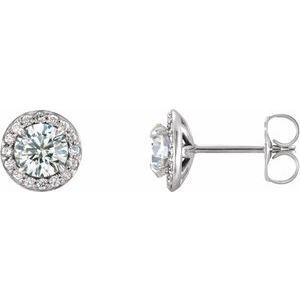 14K White 5 mm Round White Sapphire & 1/8 CTW Diamond Earrings - 86458:6013:P