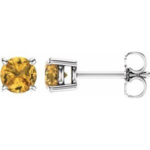 14K White 5 mm Round Yellow Sapphire Earrings - 1874:70007:P