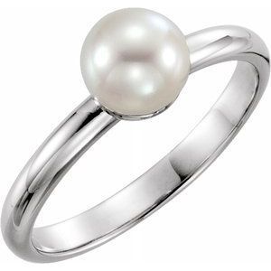 14K White 6.5-7.0mm Freshwater Cultured Pearl Ring - 6470:6001:P