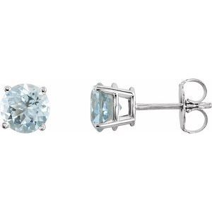 14K White 6 mm Round Aquamarine Earrings - 1874:70000:P
