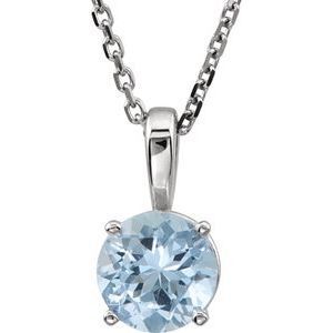14K White 6 mm Round Aquamarine Youth Birthstone 14" Necklace - 28393:70000:P
