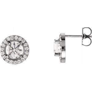 14K White 6 mm Round Forever One&trade; Moissanite & 3/8 CTW Diamond Earrings  - 28308:60029:P