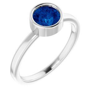 14K White 6 mm Round Lab-Grown Blue Sapphire Ring - 71806:610:P